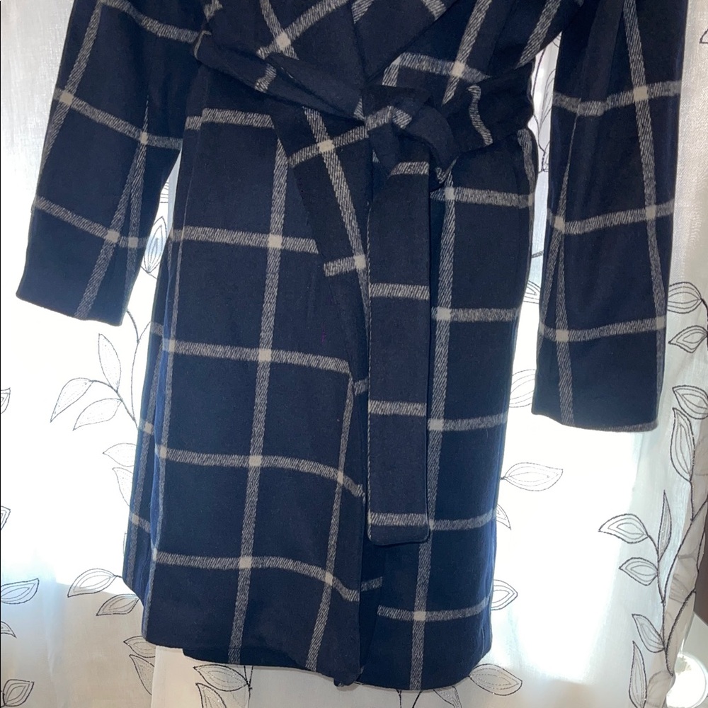 Ann Taylor Navy Plaid Trench Coat - Picture 2 of 12